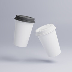 하얀 일회용 테이크아웃 종이컵 및 컵뚜껑