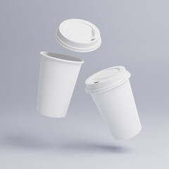 하얀 일회용 테이크아웃 종이컵 및 컵뚜껑