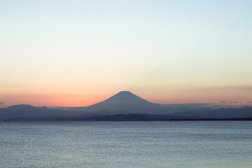 Naklejka na ściany i meble Fuji Mountain Reflection at Sunset, Enoshima Japan