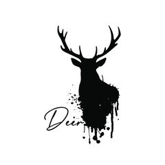 Deer silhouette, vector drawn vintage illustration