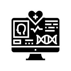 telehealth researching glyph icon vector. telehealth researching sign. isolated contour symbol black illustration