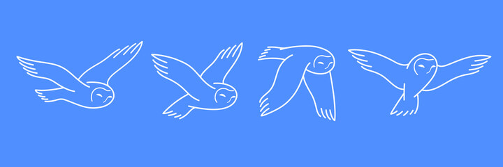 Cartoon owl sketch line icon. Cute bird icons set. Childish print for nursery, kids apparel, poster, postcard, pattern.