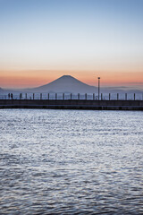 Fuji Mountain Reflection at Sunset, Enoshima Japan