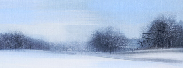 Winter landscape. Rural scene.