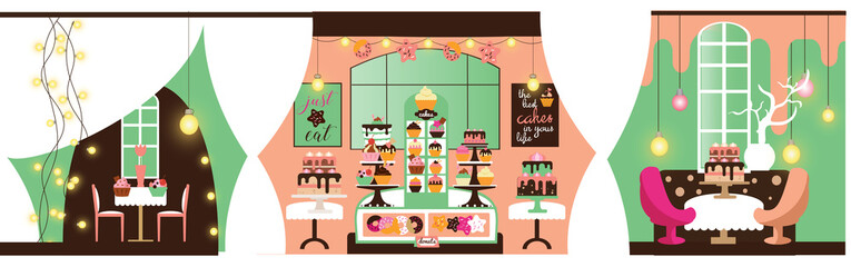Cafe Sweet Shop Confectionery Interior Set