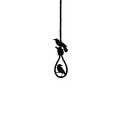 Gallows (Hanging Rope) and Crow Silhouette. Dramatic, Creepy, Horror, Scary, Mystery, or Spooky Illustration. Illustration for Horror Movie or Halloween Poster Element. Vector Illustration