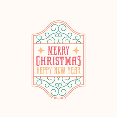 Christmas Greetings Abstract Vector Retro Frame Label, Sign or Logo Template. Colorful Swirls Background Illustration with Typography. Isolated