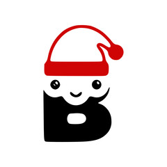 Letter b cute character in a Christmas hat