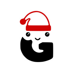 Letter g cute character in a Christmas hat