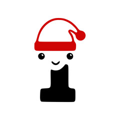 Number 1 cute character in a Christmas hat