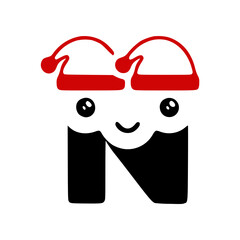 Letter n cute character in a Christmas hat
