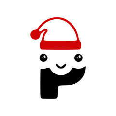 Letter p cute character in a Christmas hat