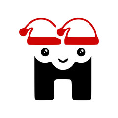 Letter h cute character in a Christmas hat