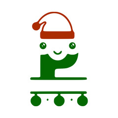 Letter p cute Christmas character, name monogram design