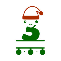 Number 3 cute Christmas character, name monogram design