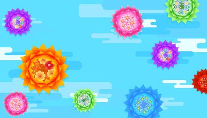 Loy Krathong festival with top view background. Vector Thailand travel concept