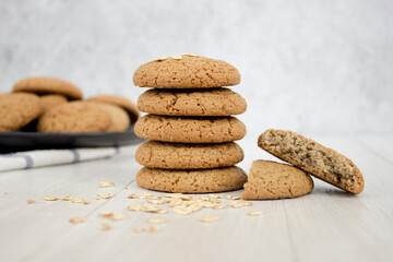 Fototapeta na wymiar Oatmeal cookies close-up on a light background