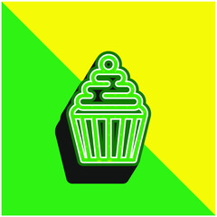 Big Cupcake With Cherry Green and yellow modern 3d vector icon logo