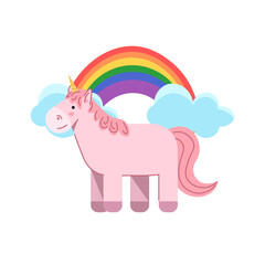 Unicorn with a rainbow. Stickers, pins, greeting cards, posters, icons.