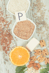 Nutritious products containing vitamin P and dietary fiber. Healthy nutrition concept