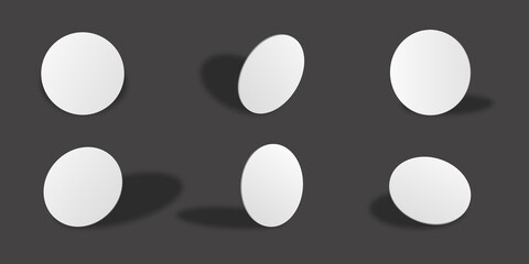 Blank white circular paper card mockups collection with different views and angles