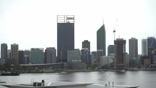 a view of Perth city skyline on a rainy day