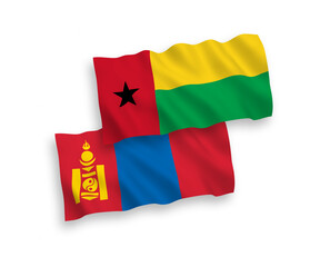 Flags of Republic of Guinea Bissau and Mongolia on a white background