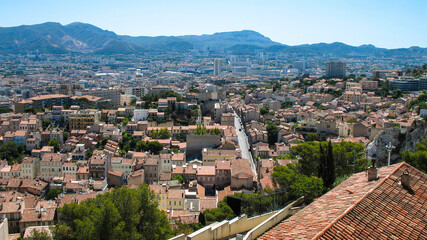 Fototapeta na wymiar Cityscape of Marseille in France from Notre Dame de la Garde Cathedral