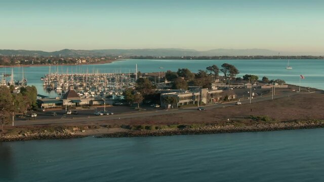 Aerial: Marina in Ballena Bay, Alameda, California, USA