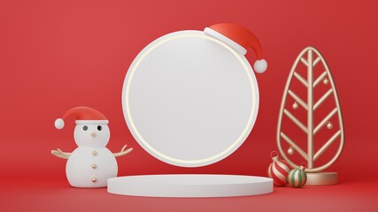 3d Display Podium for product and cosmetic presentation with Merry Christmas and Happy new year concept. Modern geometric. Platform for mock up and showing brand. Minimal clean design.