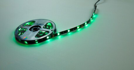 static view stationary on roll colored indoor led lights flashing with all colors, green, blue,...