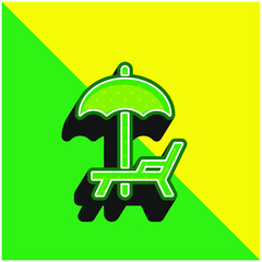 Beach Umbrella And Hammock Green and yellow modern 3d vector icon logo