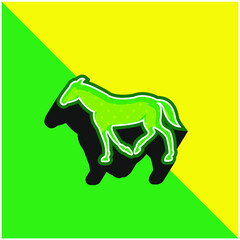 Black Walking Horse With Tail Down Green and yellow modern 3d vector icon logo