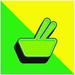 Bowl And Chopsticks Green and yellow modern 3d vector icon logo
