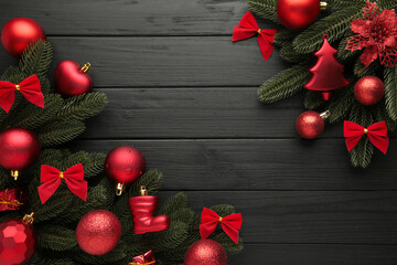 Christmas or New Year red decoration on black background.