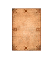 Blank Vintage Vertical Paper With Antique Border. Grunge brown paper old style isolated on white background 