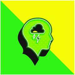 Bald Head With Cloud And Storm Green and yellow modern 3d vector icon logo