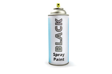 an aerosol spray can of black paint with a generic, fake label isolated on white 