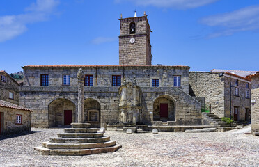 Main square with former city hall and bell tower, Castelo Novo, Historic village around the Serra...