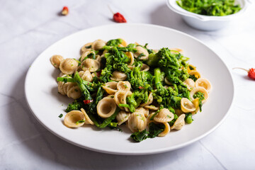 Orecchiette with turnip tops, a typical dish of Italian cuisine