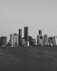 miami black and white city skyline buildings skyscrapers sea usa 