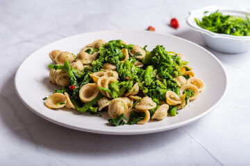 Orecchiette with turnip tops, a typical dish of Italian cuisine