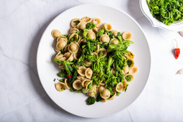 Orecchiette with turnip tops, a typical dish of Italian cuisine