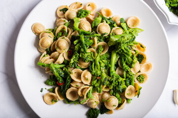 Orecchiette with turnip tops, a typical dish of Italian cuisine