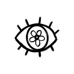 Obraz premium Doodle Eyes hand drawn set. Mystic Symbols Boho collection. Evil Eye, Crescent moon and crystals art.