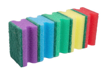 A few sponges for washing dishes.Cleaning, hygiene and cleanliness products isolated on a white background.It can be used for labels, banners and web design.