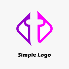 purple and pink icon in rhombus, letter t. Abstract business logo icon design template