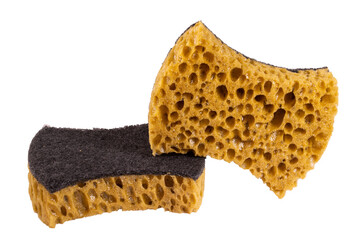 Two sponges for washing dishes.Cleaning, hygiene and cleanliness products isolated on a white background.It can be used for labels, banners and web design.