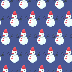 Snowman seamless pattern. Christmas festive background. New year flat vector illustration.