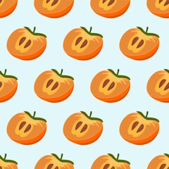 Persimmon pattern vector illustration isolated on a blue background. A concept for stickers, posters, postcards, websites